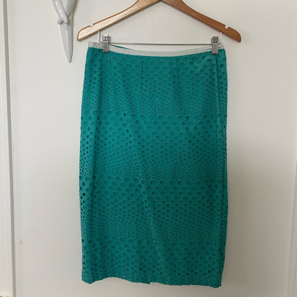 Teal Boden Eyelet Pencil Skirt
